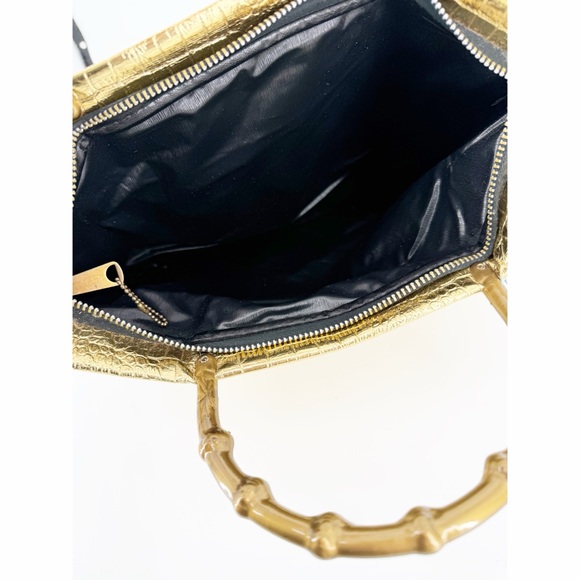 Vintage Mid Century Shiny Gold Lame Handbag Tote - Picture 5 of 5
